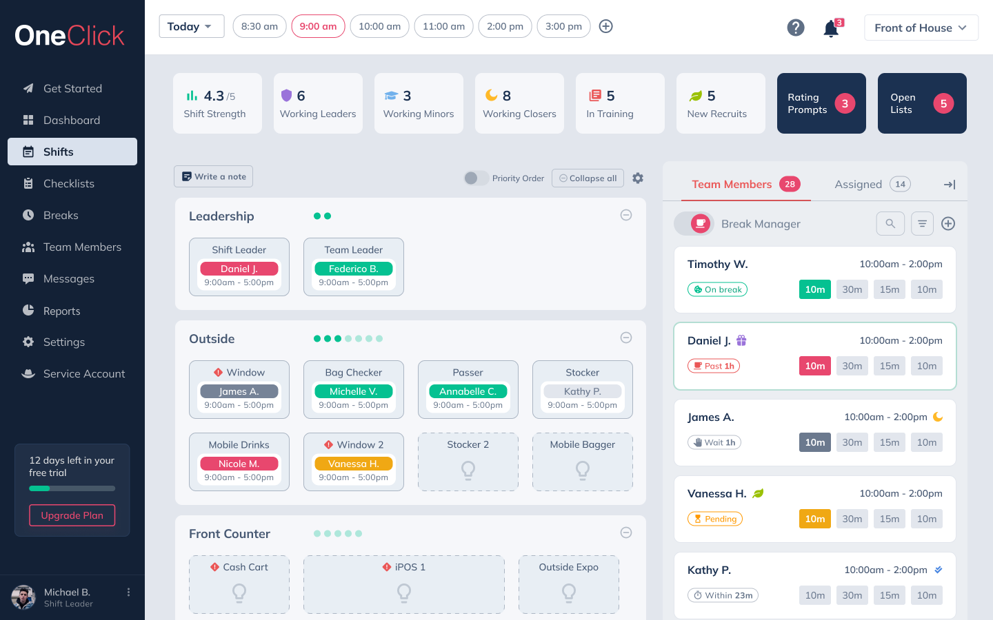 OneClick break manager after redesign