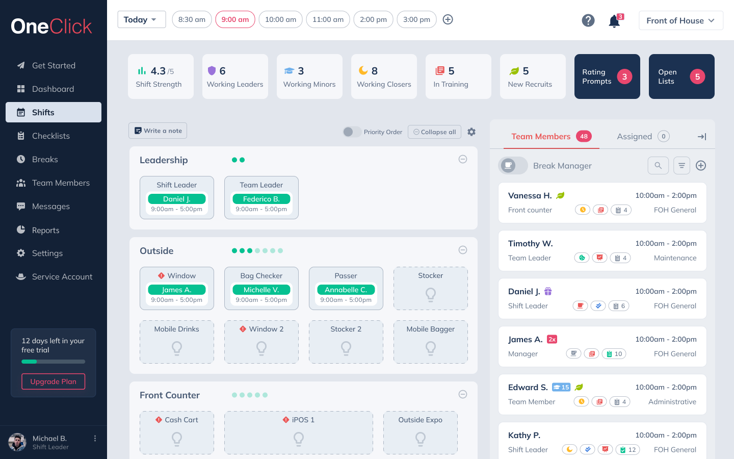 OneClick shift creation after redesign