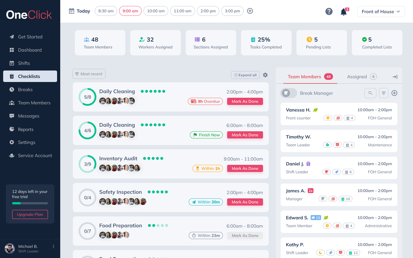 OneClick task checklists after redesign