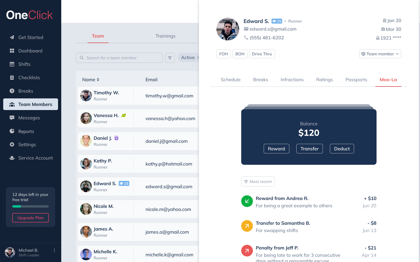 OneClick team wallet after redesign