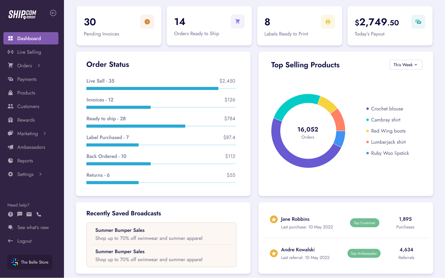 Ship.com dashboard after redesign