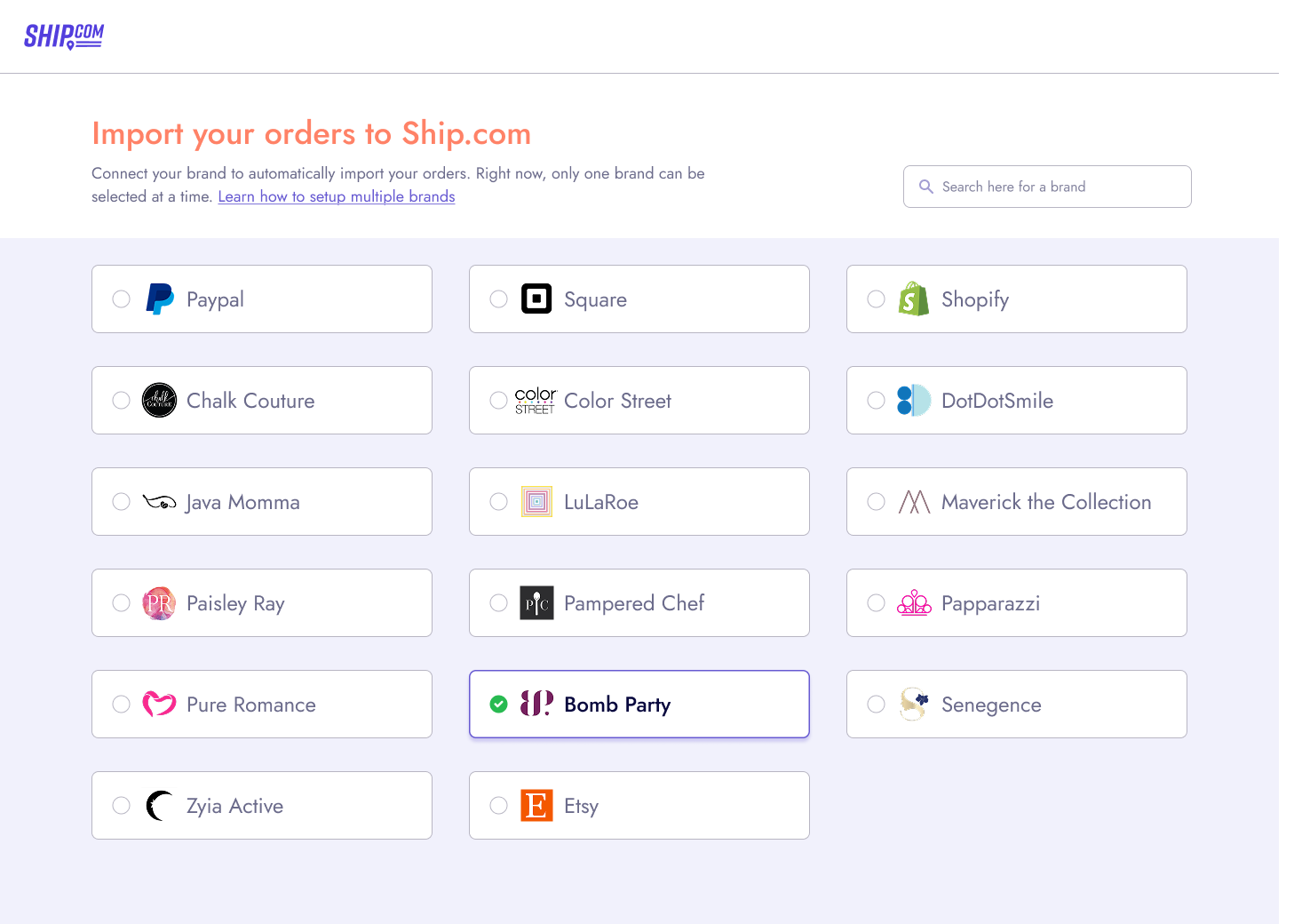 Ship.com integrations after redesign
