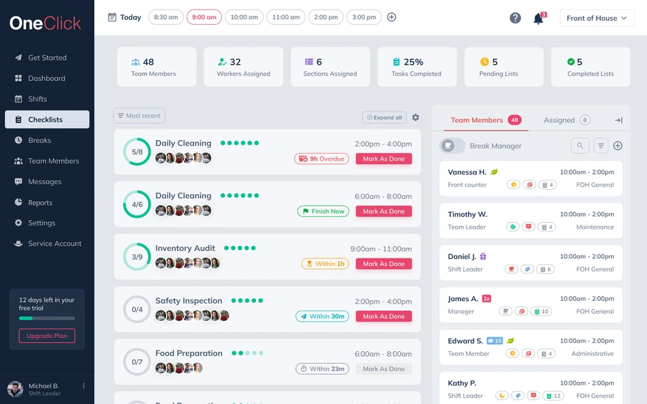 OneClick screen