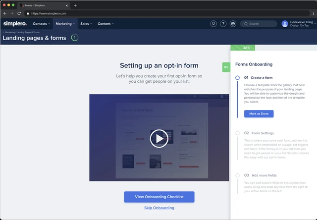 Simplero screen